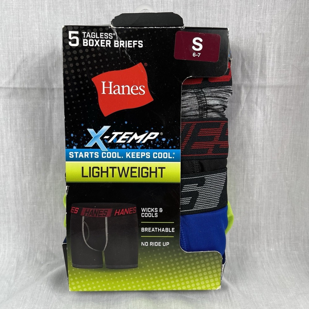HANES Boxer Briefs 5-Pack Boy's Mesh‎ Stretch X-Temp Size S 6/8 BXPDB5 (New)